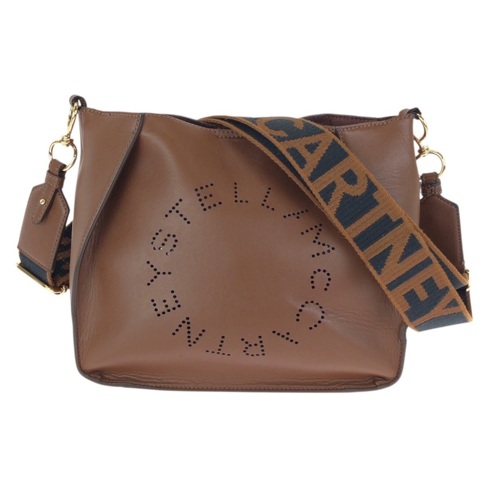 Stella McCartney women's shoulder bag, brown with gold hardware, polyurethane...